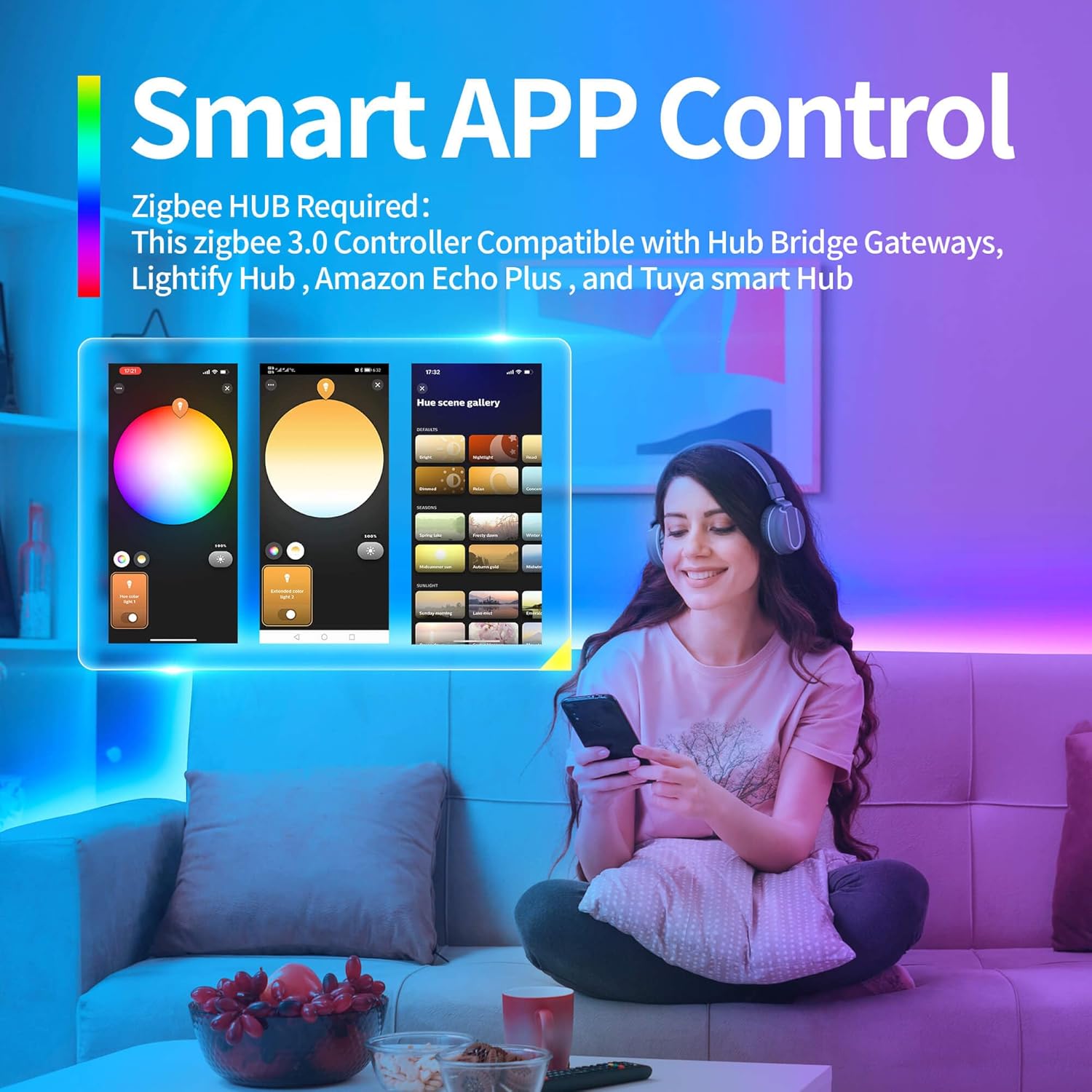 GIDEALED Smart ZigBee 3.0 LED Controller 5 in 1,Require ZigBee Hub Bridge for RGBWW RGBW RGB CCT COB LED Strip Light Dimmable 1%~100%,Support Hub APP/Alexa Echo Plus Voice Control Color Changing