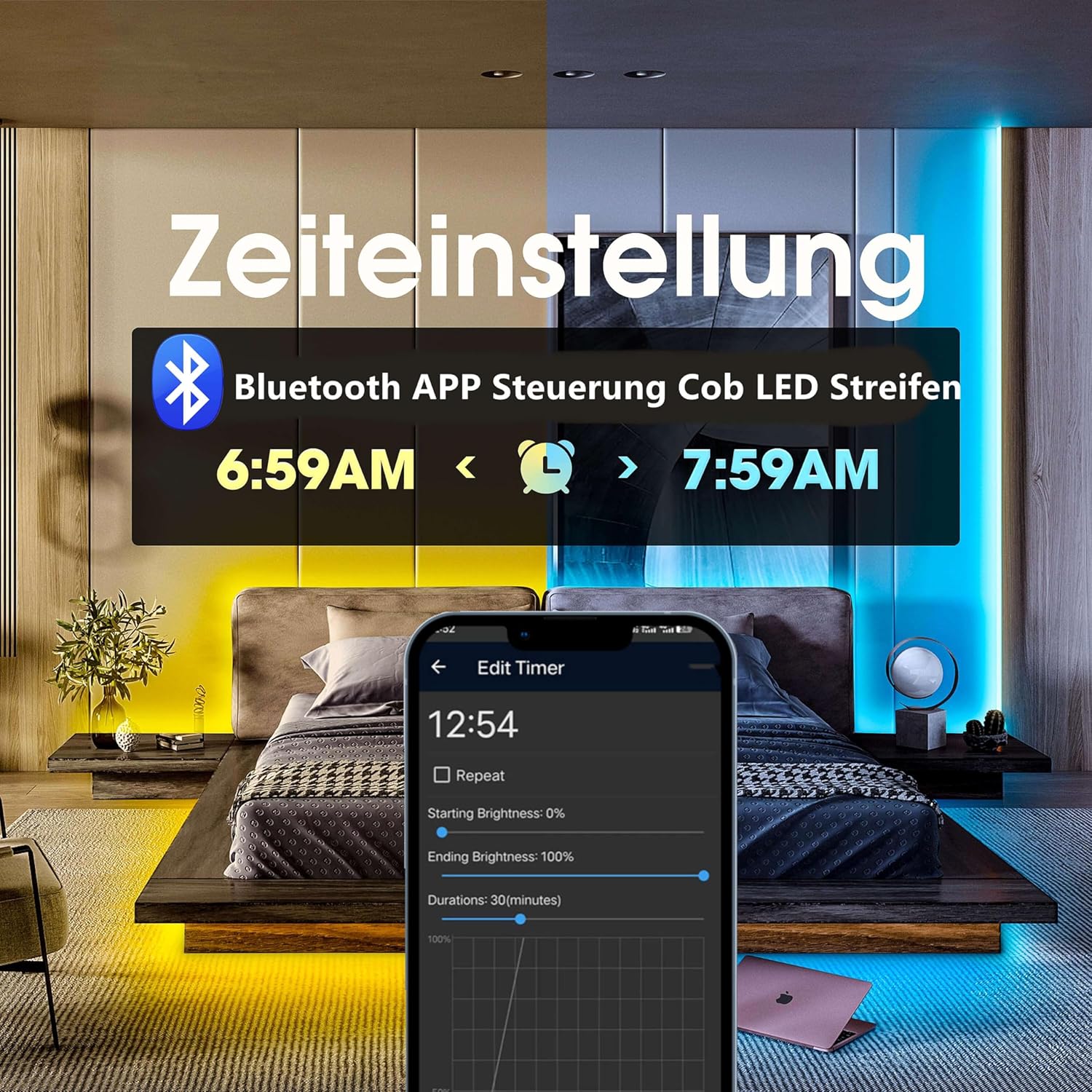 GIDEALED 32.8ft COB LED Strip Light 24V Kit,Color Changing COB RGB LED Strip Light Dimmable,Flexible LED COB Light Strip with IR Remote &Bluetooth APP Control,FCOB LED Light for Bedroom Decoration